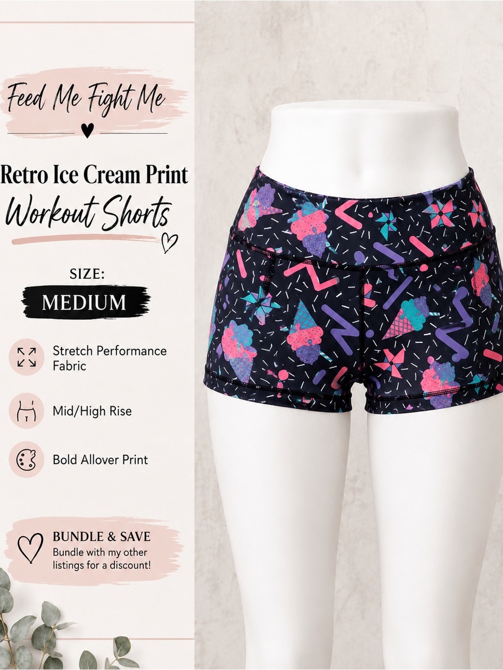 Fmfm m Retro Ice Cream Print Workout Shorts - Black/Purple/Pink feed me fight m